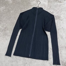 PLEATS PLEASE ISSEY MIYAKE Mock Neck Zip Cardigan Gray Green Size 4 Japan