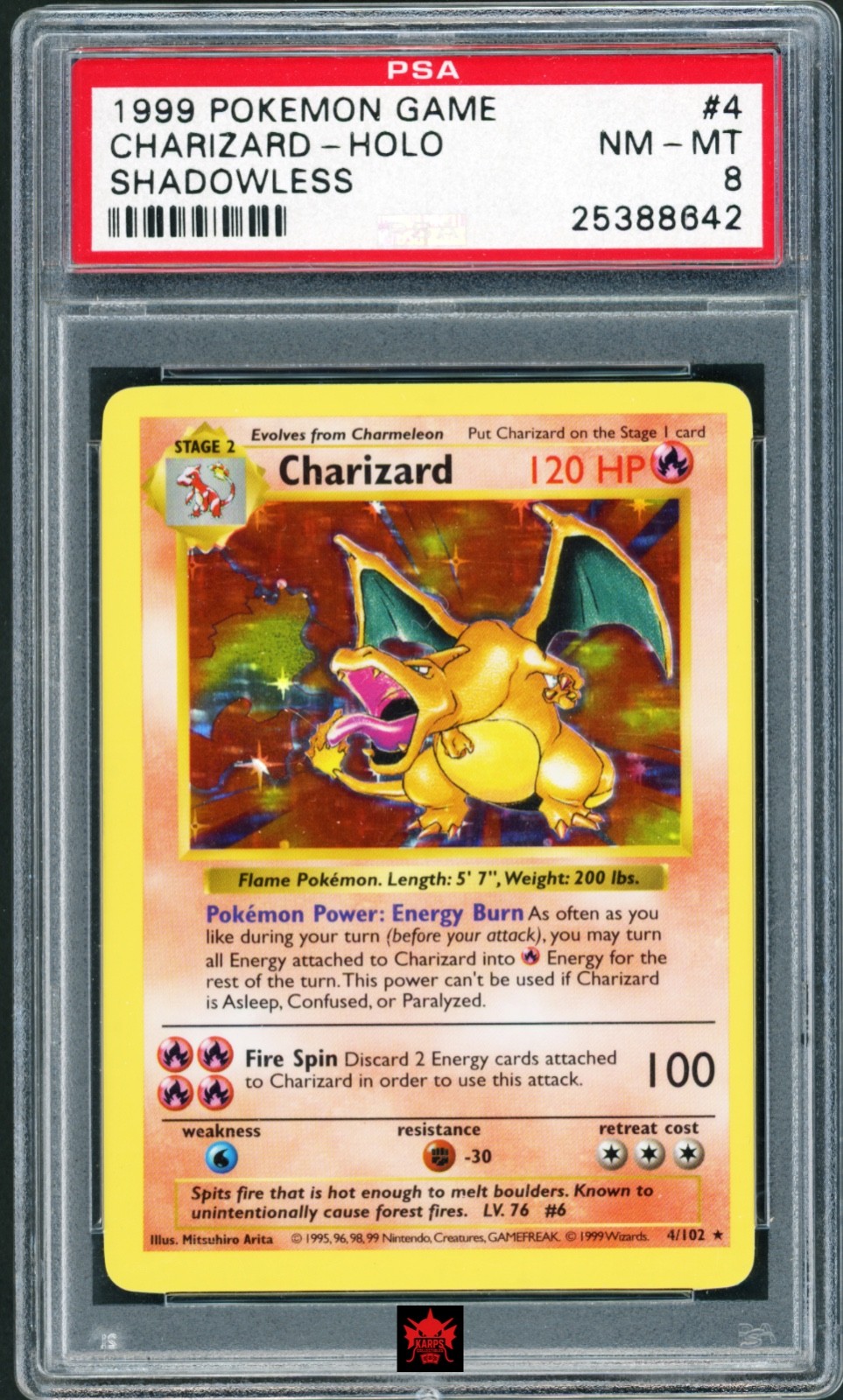 Pokemon PSA 8 Charizard #004/102 Shadowless Holo 1999 English