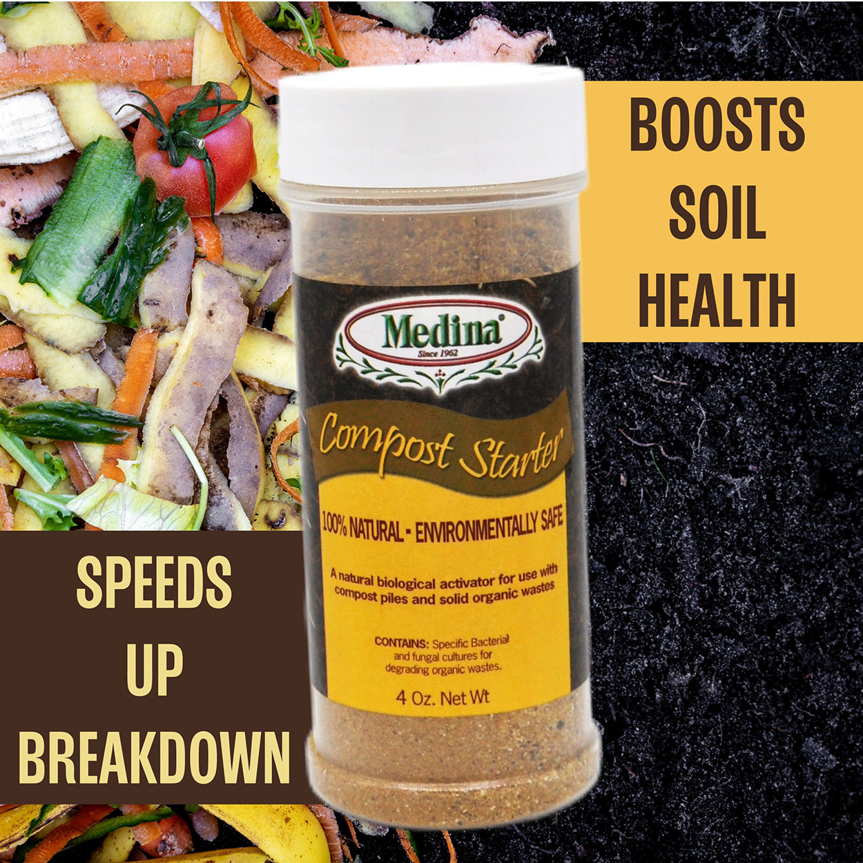 Compost Starter Natural Microbial Blend 4 oz Bottle by Medina