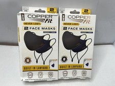 4ct Copper Fit Never Lost Face Masks Adult Unisex Charcoal Blue Lanyard Reusable