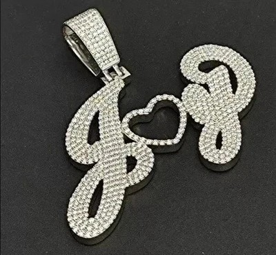 2.50Ct Round Cut Real Moissanite Custom Two Letter Pendant 14K White Gold Plated