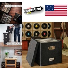 Decorative Vinyl Record Storage Box for 50 Single Records in Black Linen
