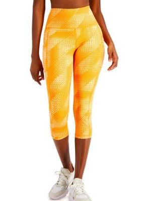 Ideology Side-Pocket Cropped Leggings Hex Orange Printed M New $40 100146134MS