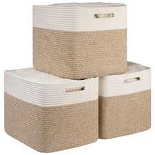 OIAHOMY 13 Kallax Inch Cube Storage Bins, 3-Pack Cotton Rope Woven Baskets fo...