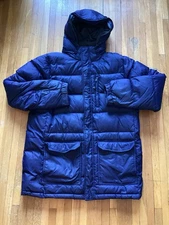 SPORTY L.L. BEAN Men's Large Hooded Solid Navy Blue Soft Shell Puffer Jacket