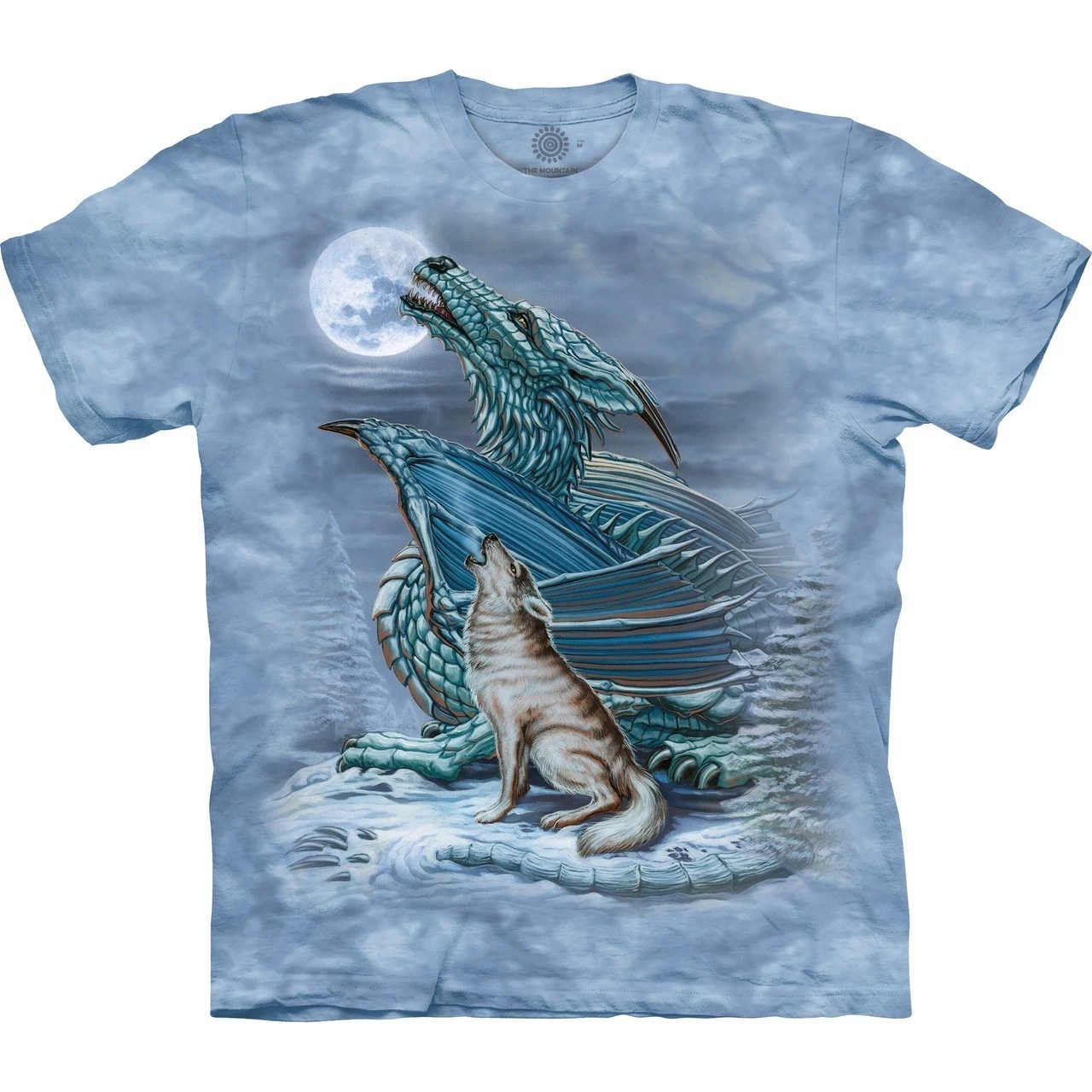 The Mountain Dragon Wolf Moon Wolves Dragons Howling Blue Cotton T-Shirt S-3X