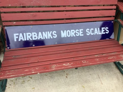 Vintage Original FAIRBANKS-MORSE SCALES Porcelain Advertising Sign - 50” x 9”