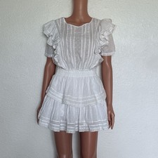 LoveShackFancy White Natasha Heritage Ruffle Mini Dress size M