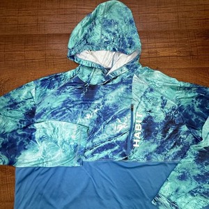 Habit Performance Fishing Hoodie 2XL 2XG Mossy Oak Camo Aqua Blue Solar-Factor