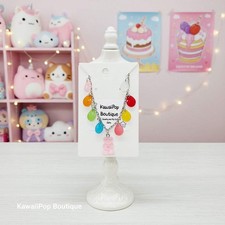 Rainbow Gummy Bear Charm Necklace - Colorful Teardrop Beads