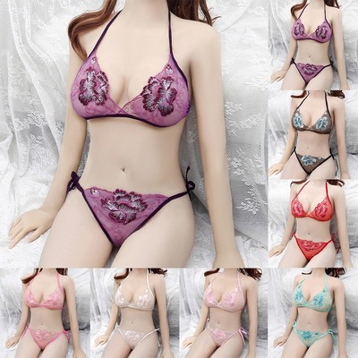 Womens Lace Flowers Push Up Bra See-Through G-String Thong Lingerie Set