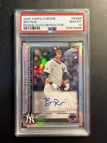 2025 Topps Chrome Ben Rice Yankees Rookie Refractor Auto #RA-BR /499 PSA 10