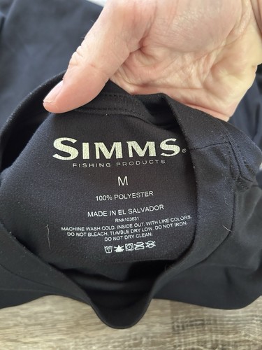 SIMMS Fishing Performance Base Layer T Shirt Medium Mens Black Short Sleeve - Picture 3 of 5