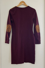 Lauren Ralph Lauren Cotton Knit Jersey Dress Large Burgundy Elbow Patches
