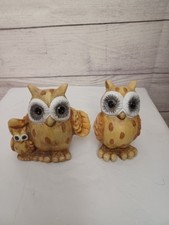 Set of 2 Vintage Owls Owlette Baby Figurines MCM Ceramic Pottery Big Eyes