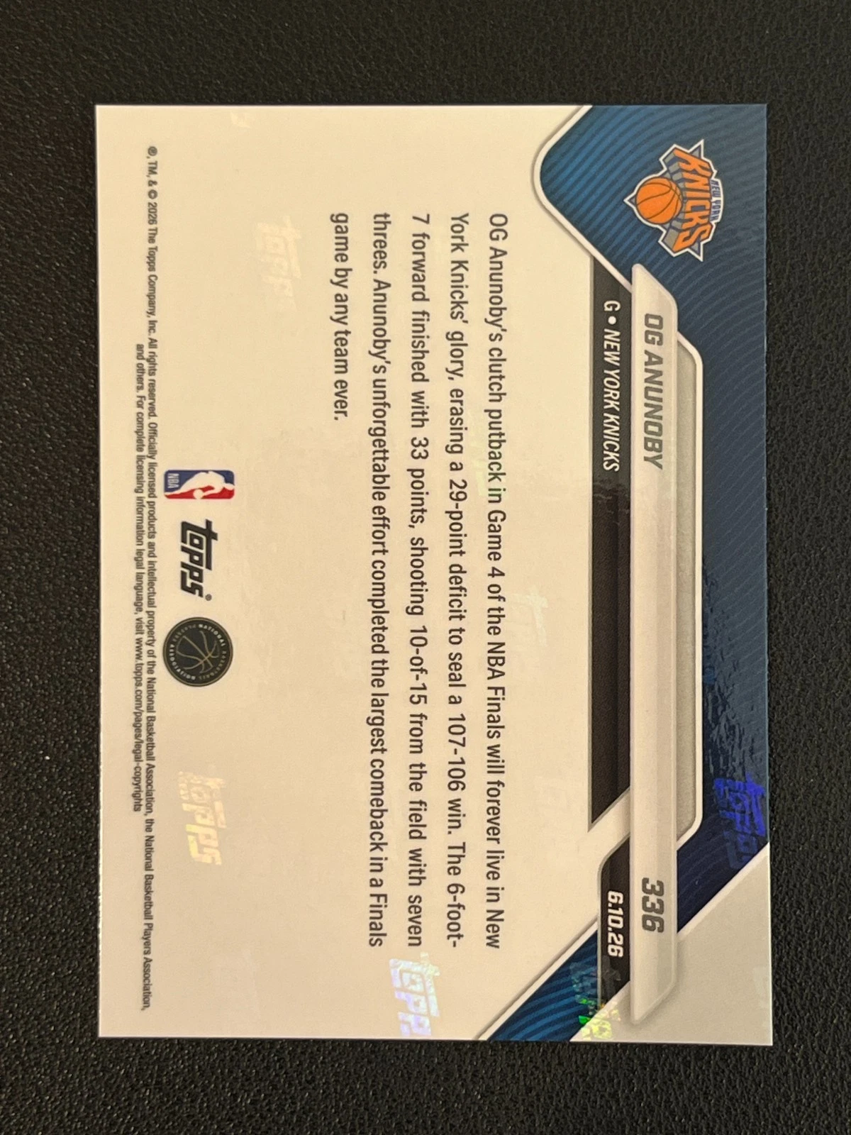 OG Anunoby 2026 Topps Now Game-Winning Putback Knicks 336 QTY - product detail image 2