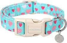 Valentine's Dog Collar - Blue Heart Adjustable Cotton Heart Dog Collar - Perf...