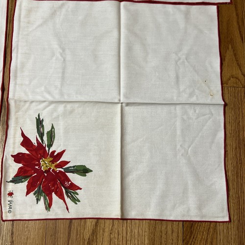 Vintage Vera Neumann Christmas Poinsettia Lady Bug Linen Napkin - Set of 4 New - Picture 4 of 7