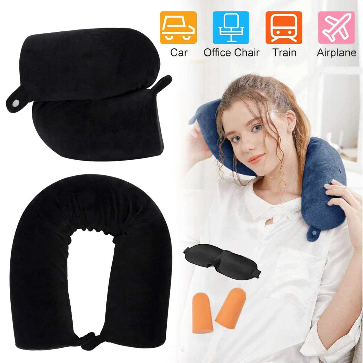 Black Multi Functional Twist Memory Foam Travel Pillow Neck