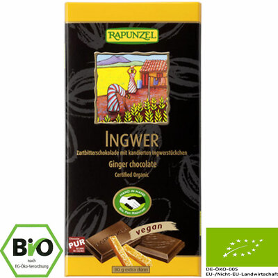 eine 80g Tafel Zartbitterschokolade Ingwer Bio von Rapunzel