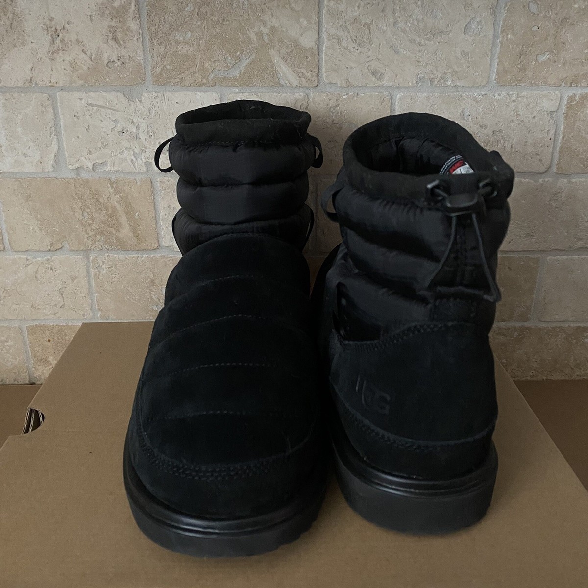 UGG Classic Mini Pull-on Weather Black Suede Sheepskin Boots Size