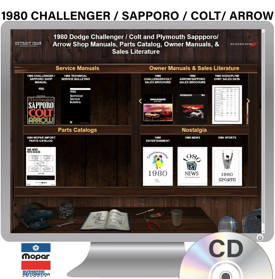 Dodge Challenger/Colt 1980, Plymouth Sapporo/Colt/Arrow Shop/Kit de manuales de piezas Foto 4 de 4