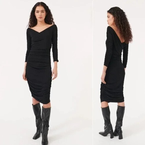 NWT Baum Und Pferdgarten Ruched Jelisa Dress Wrap Bodycon Women's Black Size XXS