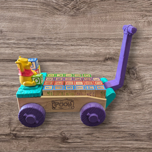 VTG Disney Winnie The Pooh ABC Singing Lighted Wagon w/Alphabet Wooden Blocks - Picture 5 of 5