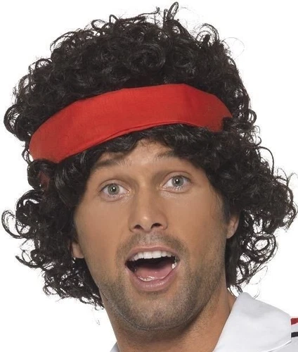 Mens 80s 1980s 1980's Tennis Player Fancy Dress Wig & Headband McEnroe Smiffys