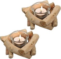 Sziqiqi Rustikale KerzenstäNder Teelichthalter Holz 2Er Set, Kerzenhalter, Deko
