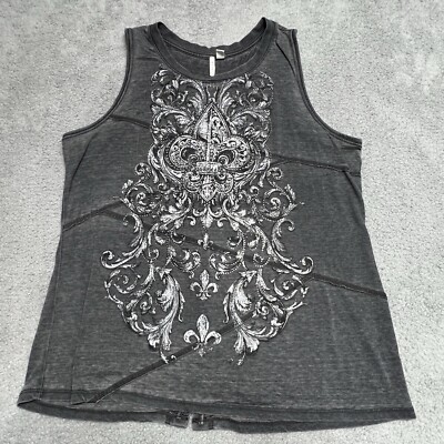 EST 1946 Tank Top Women 1X Lace Back Y2K Grunge Style Embroidered Graphic Gray
