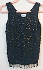 VTG Carol Brent Black Wool Sequin Tank Beaded Fringe for Montgomery Ward