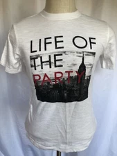Graphic T  Shirt "Life of the Party" White Cotton, Mens XS