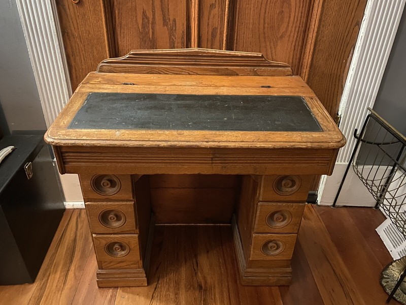 Vintage Child’s Antique Wooden Miniature Double Pedestal Childs Desk