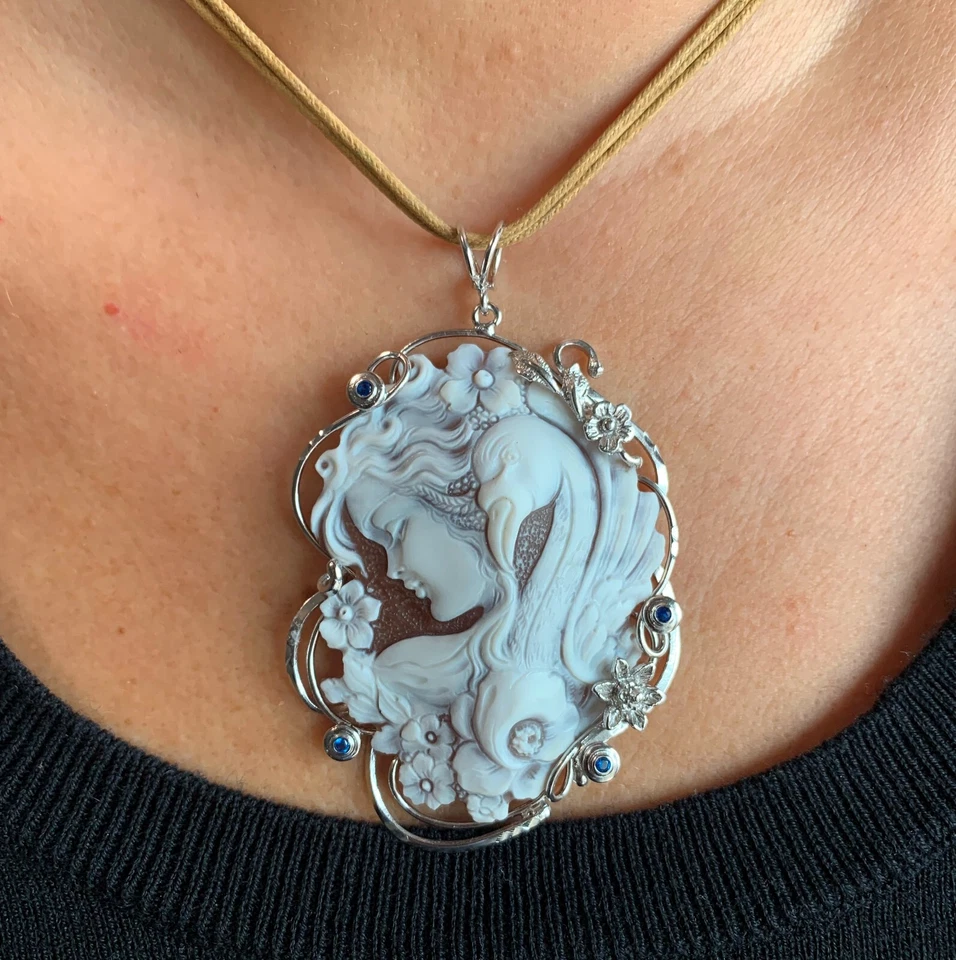 Colgante de piedra de nacimiento camafeo concha hecho a mano, collar de piedra de nacimiento, regalo para ella, puente Foto 3 de 4