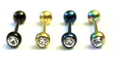  16mm 19mm Gem Anodized Coloured Tongue Bar Nipple Ear Scaffold Barbell Piercing