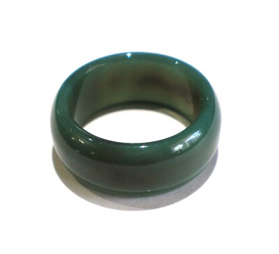 Green Jade Band Ring with Black Pattern for Men & Women Size 6.5