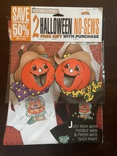 HALLOWEEN Daisy Kingdom Pumpkin Glasses w/ 2 No-Sew Fabric Appliques #13298 NOS