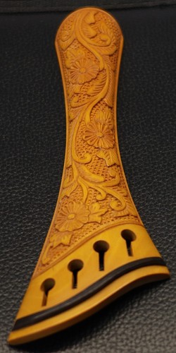 Handmade Carved Boxwood VIOLA Tailpiece(16.5-17" ) Harp Mod Flowers design #32 - Picture 5 of 6