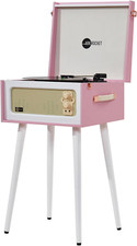Retro Bluetooth Record Player with Built-In Speakers  Removable Legs - Pink/Whi