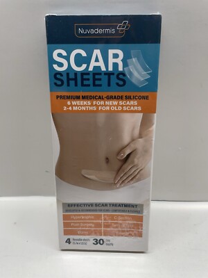 NUVADERMIS Premium Medical Grade Silicone Scar Sheets, Tape, Strips 4 Sheets New