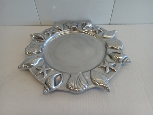 Aluminum 14" Round Serving Tray Mexican? Seashell Starfish Ocean Beach Theme - Picture 3 of 18