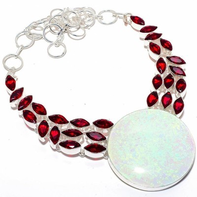 Collier En Pierre Grenat Almandin Rouge Bordeaux Laiton Plaqué Or Jaune - Raffiné