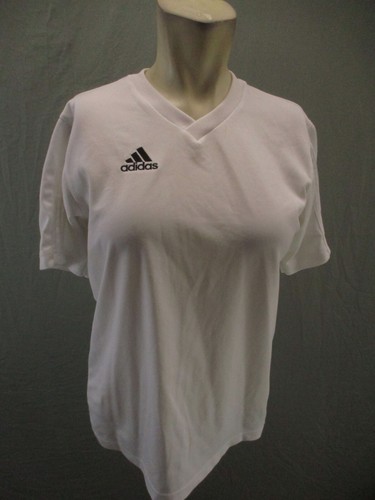 ADIDAS Size XL Kid Unisex White V-Neck Stretch Short Sleeve Athletic T-Shirt 193