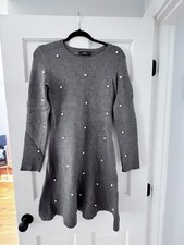 Zara Grey Pearl Sweater Dress Medium 