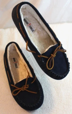 Minnetonka Mens Blue Suede Fleece Lined Moccasins Slippers Sz 11 - Image 1 of 4