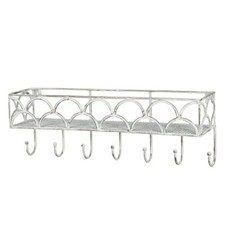 Eisen-Garderoben Regal mit 7 Haken - Antikweiß - Metall