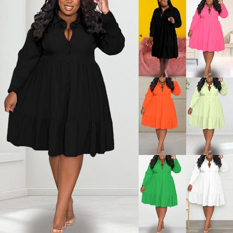 Ladies Knee Length Dresses Plus Size Dress Women Oversized Holiday Long  Sleeve