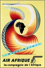Air Afrique 1963 Africa Air Travel Vintage Poster Print Retro Style Airline Art