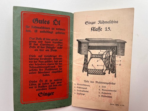 1920 Original German Singer Sewing Machine Manual - Gebrauchsanweisung Klasse 15 - Bild 2 von 8